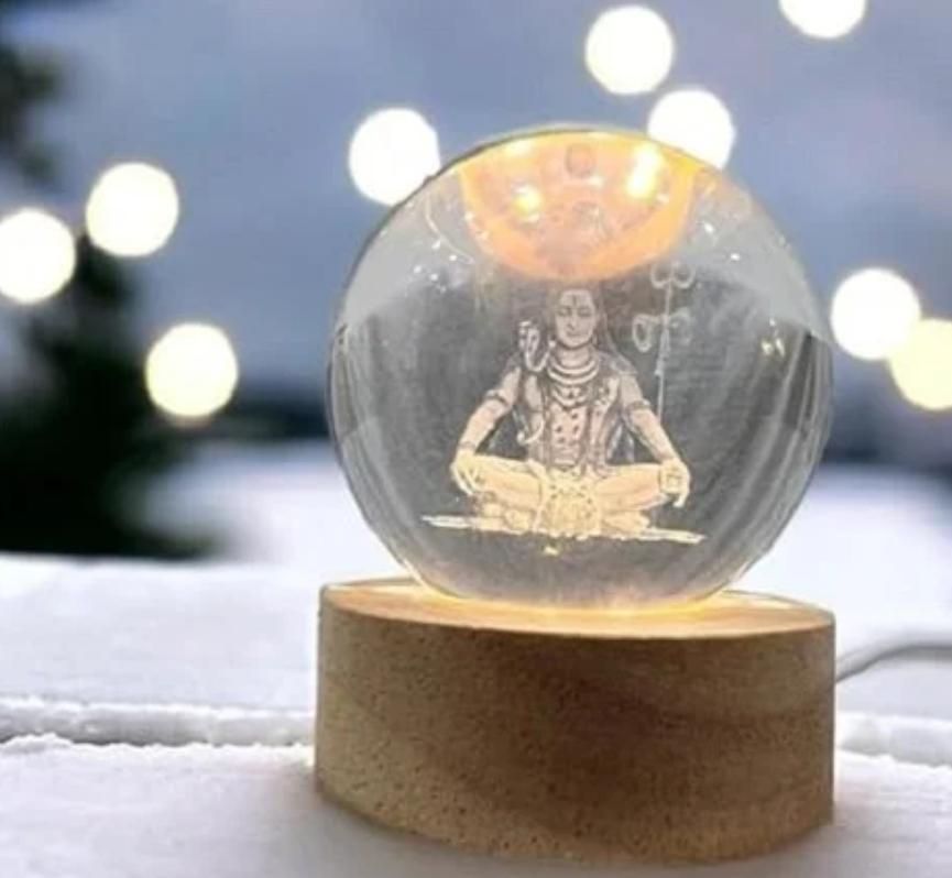 Lord Shiva Crystal LED Lamp – 3D Touch Night Light with Wooden Base 🕉️
