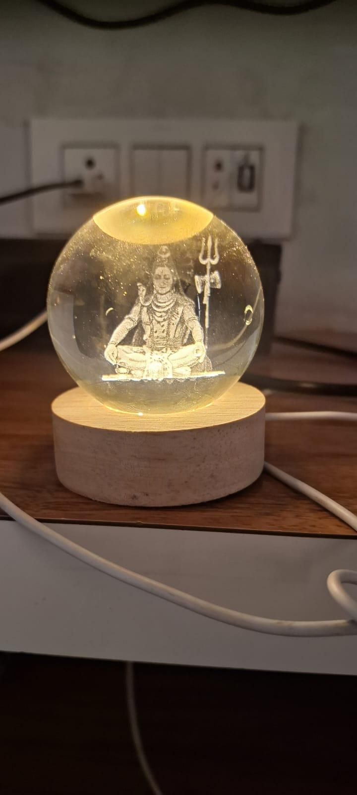 Lord Shiva Crystal LED Lamp – 3D Touch Night Light with Wooden Base 🕉️