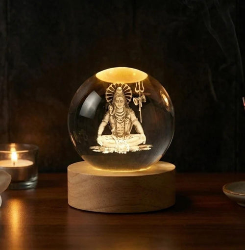 Lord Shiva Crystal LED Lamp – 3D Touch Night Light with Wooden Base 🕉️