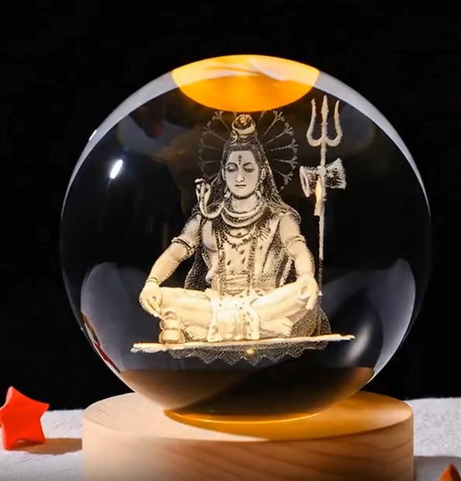 Lord Shiva Crystal LED Lamp – 3D Touch Night Light with Wooden Base 🕉️